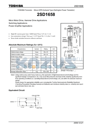 2SD1658_09 datasheet - Micro Motor Drive, Hammer Drive Applications