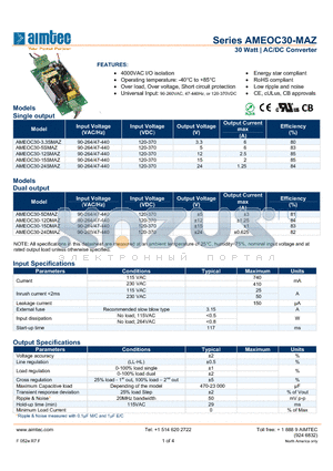 AMEOC30-12DMAZ datasheet - 30 Watt | AC/DC Converter