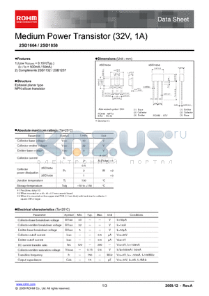 2SD1664 datasheet - Medium Power Transistor (32V, 1A)