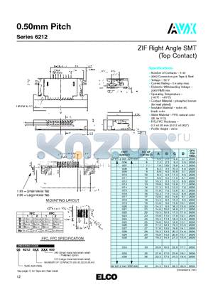 086212009XXX800 datasheet - ZIF Right Angle SMT (Top Contact)