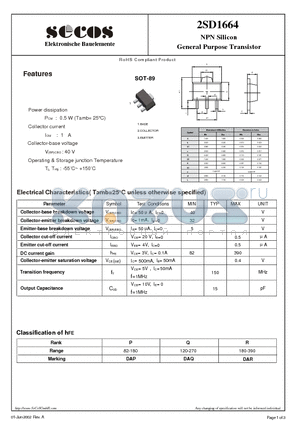 2SD1664 datasheet - NPN Silicon General Purpose Transistor
