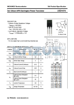 2SD1670 datasheet - isc Silicon NPN Darlington Power Transistor