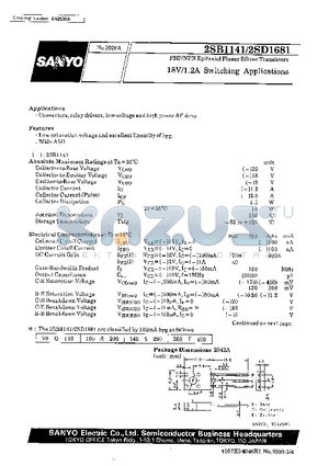2SD1681 datasheet - 18V/1.2A Switching Applications