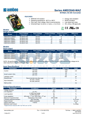 AMEOS40-15DMAZ datasheet - 40 Watt | AC-DC Converter