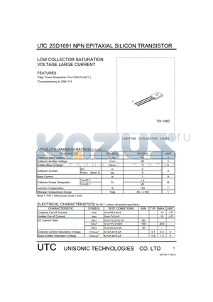 2SD1691 datasheet - LOW COLLECTOR SATURATION VOLTAGE LARGE CURRENT