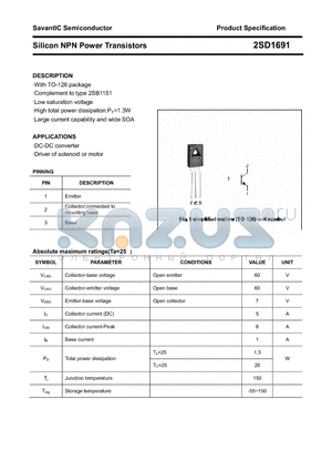 2SD1691 datasheet - Silicon NPN Power Transistors