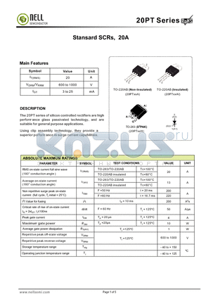 20PT08AI datasheet - Stansard SCRs, 20A