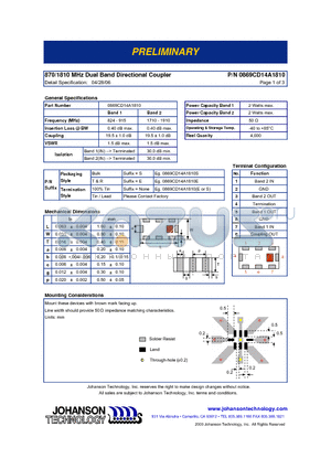0869CD14A1810 datasheet - 870/1810 MHz Dual Band Directional Coupler