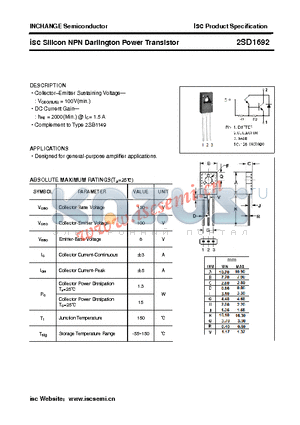 2SD1692 datasheet - isc Silicon NPN Darlington Power Transistor