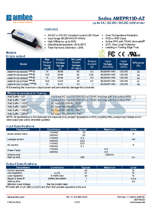 AMEPR15D-15100AZ datasheet - up to 1A | AC-DC / DC-DC LED driver