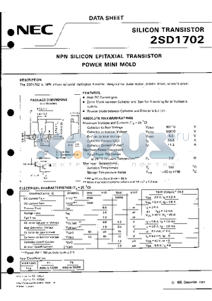 2SD1702 datasheet - NPN SILICON EPITAXIAL TRANSISTOR POWER MINI MOLD