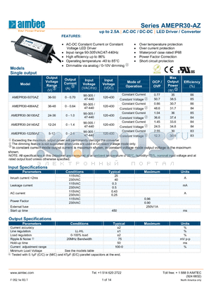 AMEPR30-AZ_13 datasheet - up to 2.5A | AC-DC / DC-DC | LED Driver / Converter