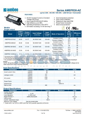 AMEPR30-36100AZ datasheet - up to 2.5A | AC-DC LED driver