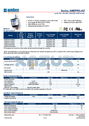 AMEPR5-1630AZ datasheet - up to 1A | AC-DC / DC-DC LED driver