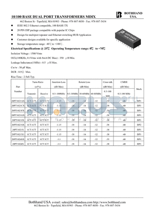 20PT1021GX datasheet - 10/100 BASE DUAL PORT TRANSFORMERS MDIX