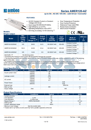 AMER120-24500AZ datasheet - up to 5A | AC-DC / DC-DC | LED Driver / Converter
