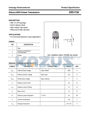 2SD1729 datasheet - Silicon NPN Power Transistors