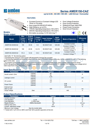 AMER150-24630CAZ datasheet - up to 6.3A | AC-DC / DC-DC | LED Driver / Converter