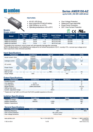AMER150-50300AZ datasheet - up to 6.3A | AC-DC LED driver