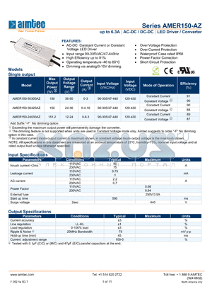 AMER150-50300AZ datasheet - up to 6.3A | AC-DC / DC-DC | LED Driver / Converter