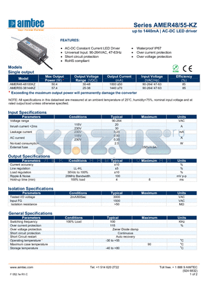 AMER48-48100KZ datasheet - up to 1440mA | AC-DC LED driver
