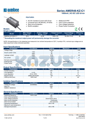 AMER48-48100KZ-C1 datasheet - 1000mA | AC-DC LED driver