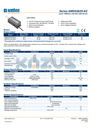 AMER55-KZ datasheet - up to 1440mA | AC-DC LED driver