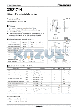 2SD1744 datasheet - Silicon NPN epitaxial planar type