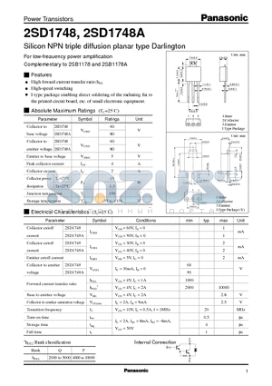 2SD1748 datasheet - Silicon NPN triple diffusion planar type Darlington