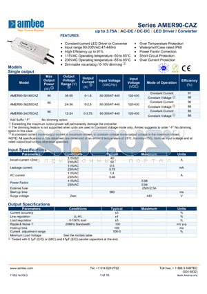 AMER90-36250CAZ datasheet - up to 3.75A | AC-DC / DC-DC | LED Driver / Converter