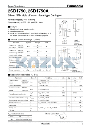 2SD1750 datasheet - Silicon NPN triple diffusion planar type Darlington