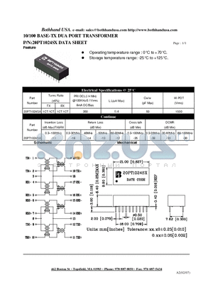 20PT1024SX datasheet - 10/100 BASE-TX DUA PORT TRANSFORMER