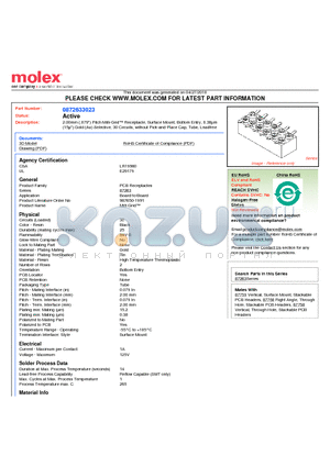 0872633023 datasheet - 2.00mm (.079) Pitch Milli-Grid Receptacle, Surface Mount, Bottom Entry, 0.38lm (15l) Gold (Au) Selective, 30 Circuits, without Pick-and-Place Cap, Tube, Leadfree