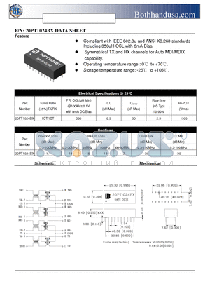 20PT1024BX datasheet - 10/100 BASE DUAL PORT TRANSFOMER