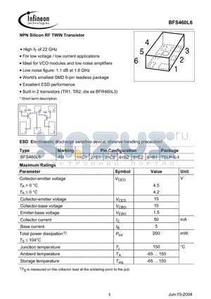 BFS460L6 datasheet - NPN Silicon RF TWIN Transistor