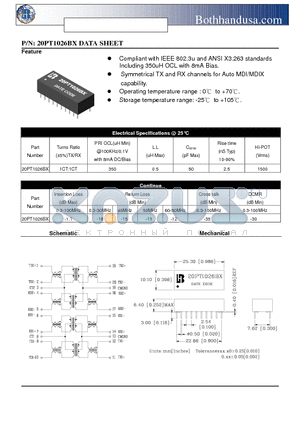 20PT1026BX datasheet - 10/100 BASE DUAL PORT TRANSFOMER