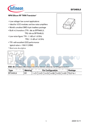 BFS469L6 datasheet - NPN Silicon RF TWIN Transistor