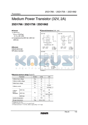 2SD1758 datasheet - Medium Power Transistor (32V, 2A)