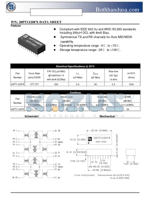 20PT1120FX datasheet - 10/100 BASE DUAL PORT TRANSFOMER