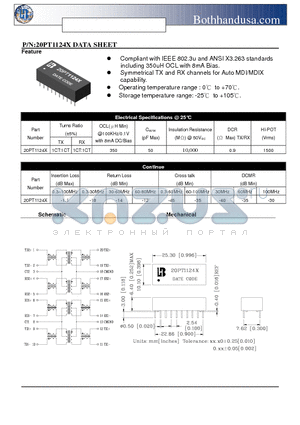 20PT1124X datasheet - 10/100 BASE-TX LAN MAGNETICS FOR AUTO MDI/MDIX APPLICATION