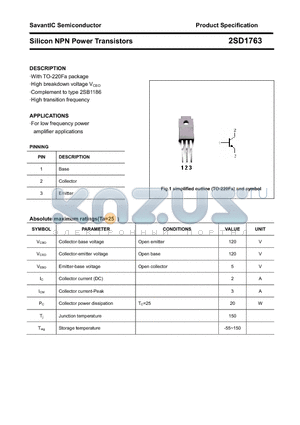 2SD1763 datasheet - Silicon NPN Power Transistors