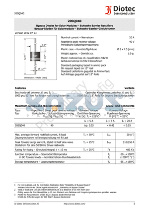 20SQ040 datasheet - Bypass Diodes for Solar Modules - Schottky Barrier Rectifiers