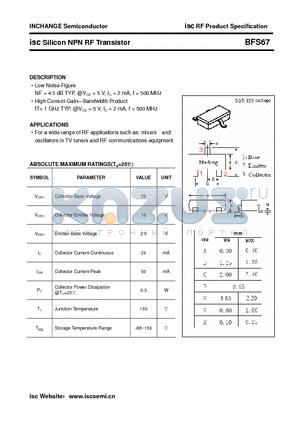 BFS67 datasheet - isc Silicon NPN RF Transistor