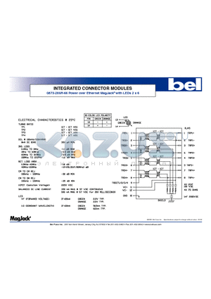 0873-2X6R-66 datasheet - INTEGRATED CONNECTOR MODULES Power over Ethernet MagJack with LEDs 2 x 6