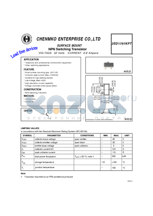 2SD1781KPT datasheet - NPN Switching Transistor