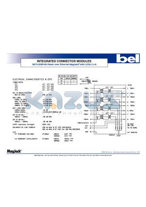 0873-2X8R-66 datasheet - INTEGRATED CONNECTOR MODULES Power over Ethernet MagJack^ with LEDs 2 x 8