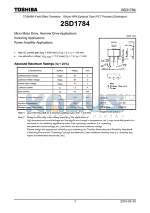 2SD1784 datasheet - Micro Motor Drive, Hammer Drive Applications