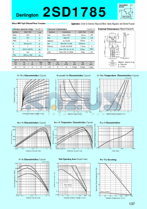 2SD1785 datasheet - Silicon NPN Triple Diffused Planar Transistor(Driver for Solenoid, Relay and Motor, Series Regulator, and General Purpose)