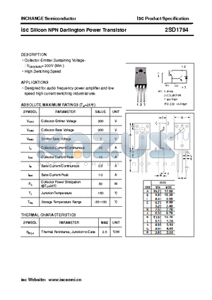 2SD1794 datasheet - isc Silicon NPN Darlington Power Transistor