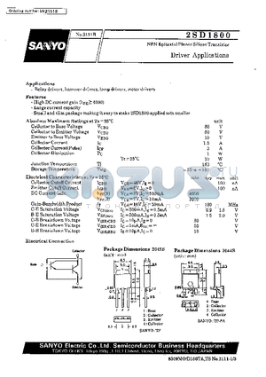 2SD1800 datasheet - Driver Applications